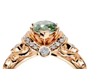 Solitaire Engagement Ring Setting for Fancy Green Marquise Center with Filigree Band and Prong Head in Rose Gold