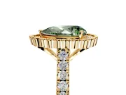 Milgrain Floral Halo Engagement Ring Setting for Fancy Green Pear-Shaped Center with Pave Band and Prong Head in Yellow Gold
