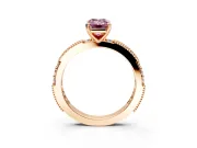 Solitaire Engagement Ring Setting for Fancy Pink Emerald Cut Center with Milgrain-Edged Pave Band and Prong Head in Rose Gold