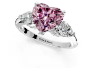 3 Stone Engagement Ring Setting for Fancy Pink Heart-Shaped Center with Large Pear-Shaped Accents and Prong Head in Sterling Silver