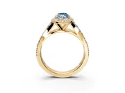 Halo Engagement Ring Setting for Fancy Blue Marquise Center with Narrow Pave Split Shank and Prong Head in Yellow Gold