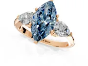 3 Stone Engagement Ring Setting for Fancy Blue Marquise Center with Large Pear-Shaped Accents and Prong Head in Rose Gold