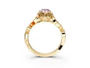 Halo Engagement Ring Setting for Fancy Pink Pear-Shaped Center with Leaf Motif Split Shank and Prong Head in Yellow Gold