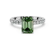Open Basket Engagement Ring Setting for Fancy Green Emerald Cut Center with Pave Band and Prong Head in White Gold