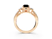 3 Stone Engagement Ring Setting for Fancy Black Emerald Cut Center with Pave Split Shank and Prong Head in Rose Gold