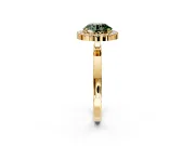 Halo Engagement Ring Setting for Fancy Green Round Cut Center with Thin Plain Band and Prong Head in Yellow Gold