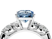 5 Stone Engagement Ring Setting for Fancy Blue Princess Cut Center with Graduated Accents and Prong Head in Platinum