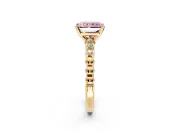 Solitaire Engagement Ring Setting for Fancy Pink Radiant Cut Center with Bezel-Dot Beaded Band and Prong Head in Yellow Gold