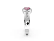 Halo Engagement Ring Setting for Fancy Pink Cushion Cut Center with Wide Band, Inlaid Accent Row and Prong Head in White Gold