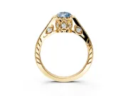 Cathedral Engagement Ring Setting for Fancy Blue Pear-Shaped Center with Antique-Style Pave Band and Prong Head in Yellow Gold