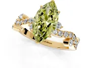 Solitaire Engagement Ring Setting for Fancy Yellow Marquise Center with Bar-Station Pave Twist and Prong Head in Yellow Gold