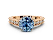 Solitaire Engagement Ring Setting for Fancy Blue Round Cut Center with Engraved Pave Band and Prong Head in Rose Gold