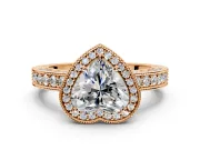 Milgrain Halo Engagement Ring Setting for Heart-Shaped Center with Wide Pave Band and Prong Head in Rose Gold