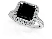 Halo Engagement Ring Setting for Fancy Black Princess Cut Center with Narrowing Pave Band and Prong Head in Platinum
