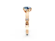 Solitaire Engagement Ring Setting for Fancy Blue Heart-Shaped Center with Carved Leaf Shoulders and Prong Head in Rose Gold