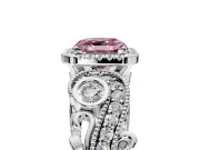 Milgrain Halo Engagement Ring Setting for Fancy Pink Asscher Cut Center with Shoulder Bezels and Prong Head in Platinum