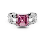 Solitaire Engagement Ring Setting for Fancy Pink Asscher Cut Center with Criss-Cross Accent Band and Prong Head in Platinum