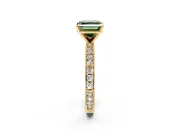 Solitaire Engagement Ring Setting for Fancy Green Asscher Cut Center with Milgrain-Edged Pave Band and Prong Head in Yellow Gold