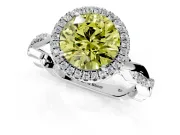 Halo Engagement Ring Setting for Fancy Yellow Round Cut Center with Pave and Plain Twist Band and Prong Head in Platinum