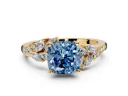 Solitaire Engagement Ring Setting for Fancy Blue Cushion Cut Center with Marquise Accent Twist Band and Prong Head in Yellow Gold