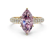Solitaire Engagement Ring Setting for Fancy Pink Marquise Center with Domed Multi-Row Pave Band and Prong Head in Yellow Gold