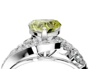Halo Engagement Ring Setting for Fancy Yellow Heart-Shaped Center with Marquise and Pave Bypass Band and Prong Head in White Gold
