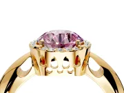 Halo Engagement Ring Setting for Fancy Pink Round Cut Center with Tapered Plain Band and Prong Head in Yellow Gold