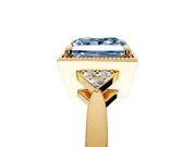 Cluster Engagement Ring Setting for Fancy Blue Princess Cut Center with Milgrain Shoulder Clusters and Prong Head in Yellow Gold