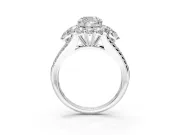 Halo Engagement Ring Setting for Cushion Cut Center with Two-Strand Split Shank and Prong Head in Sterling Silver