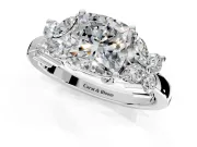 Floral Engagement Ring Setting for Cushion Cut Center with Marquise Cluster Shoulders and Prong Head in White Gold