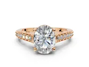 Solitaire Engagement Ring Setting for Oval Center with Pave Cathedral Band and Prong Head in Rose Gold