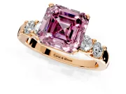 5 Stone Engagement Ring Setting for Fancy Pink Asscher Cut Center with Plain Band and Prong Head in Rose Gold