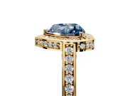Halo Engagement Ring Setting for Fancy Blue Heart-Shaped Center with Framed Halo, Pave Band and Prong Head in Yellow Gold