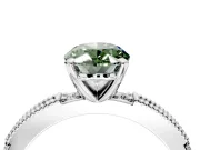 Solitaire Engagement Ring Setting for Fancy Green Oval Center with Milgrain-Edged Pave Band and Prong Head in Sterling Silver