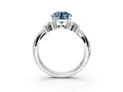 Solitaire Engagement Ring Setting for Fancy Blue Round Cut Center with Grooved Bar Accent Band and Prong Head in Sterling Silver