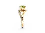 Solitaire Engagement Ring Setting for Fancy Yellow Round Cut Center with Pave Bypass Swirl Band and Prong Head in Yellow Gold