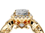 Bypass Halo Engagement Ring Setting for Princess Cut Center with Bezel Accents, Milgrain and Prong Head in Yellow Gold