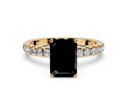 Open Basket Engagement Ring Setting for Fancy Black Emerald Cut Center with Pave Band and Prong Head in Yellow Gold