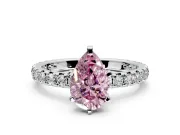 Solitaire Engagement Ring Setting for Fancy Pink Pear-Shaped Center with Shared-Prong Accents and Prong Head in Sterling Silver