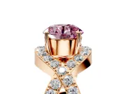 Halo Engagement Ring Setting for Fancy Pink Round Cut Center with Pave Infinity Twist Band and Prong Head in Rose Gold
