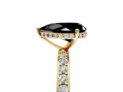 Hidden Halo Engagement Ring Setting for Fancy Black Pear-Shaped Center with Pave Band and Prong Head in Yellow Gold