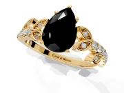 Leaf Motif Engagement Ring Setting for Fancy Black Pear-Shaped Center with Pave Band and Prong Head in Yellow Gold