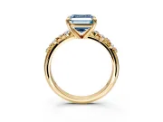 Solitaire Engagement Ring Setting for Fancy Blue Asscher Cut Center with Trailing Leaf Accent Band and Prong Head in Yellow Gold