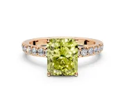 Solitaire Engagement Ring Setting for Fancy Yellow Radiant Cut Center with Round Cut Pave Band and Prong Head in Rose Gold