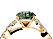 Floral Engagement Ring Setting for Fancy Green Round Cut Center with Trailing Marquise Accents and Prong Head in Yellow Gold