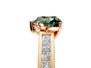 Solitaire Engagement Ring Setting for Fancy Green Heart-Shaped Center with Princess Cut Channel Band and Prong Head in Rose Gold