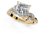 Solitaire Engagement Ring Setting for Princess Cut Center with Marquise Accent Twist Band and Prong Head in Yellow Gold