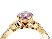 Leaf Motif Engagement Ring Setting for Fancy Pink Pear-Shaped Center with Pave Band and Prong Head in Yellow Gold