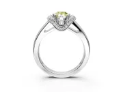 Solitaire Engagement Ring Setting for Fancy Yellow Pear-Shaped Center with Wide Band, Pave Collar and Prong Head in Platinum