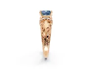 Solitaire Engagement Ring Setting for Fancy Blue Cushion Cut Center with Filigree Accent Basket and Prong Head in Rose Gold
